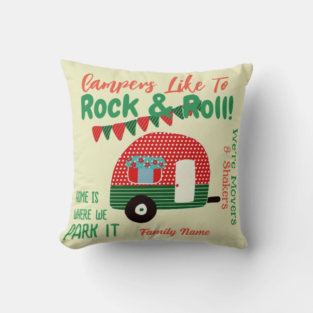 Coussin des devis de camping - vert rouge rétro Pe (Recto)