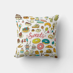 Coussin Des doodles colorés sucrent la nourriture sur le 