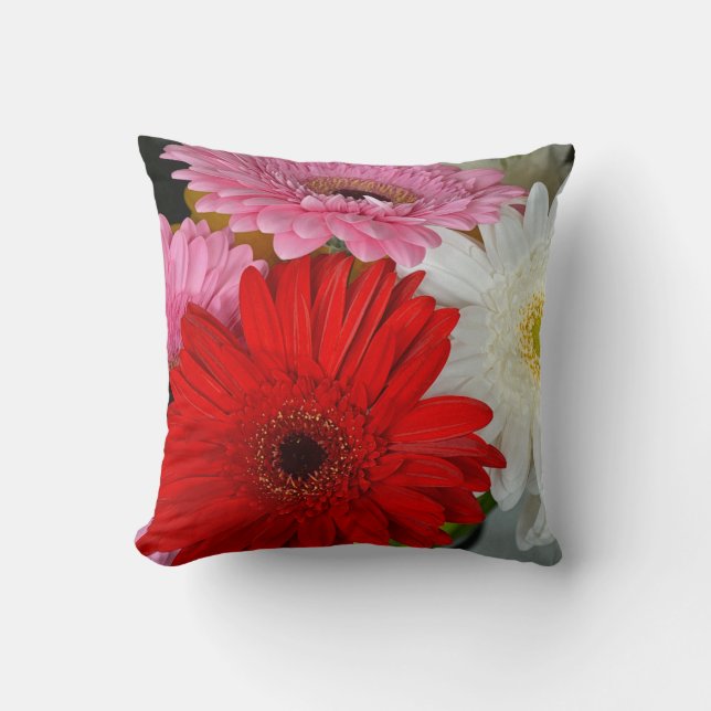 Coussin Des fleurs de gerber rose, rouge et blanc lancent  (Recto)