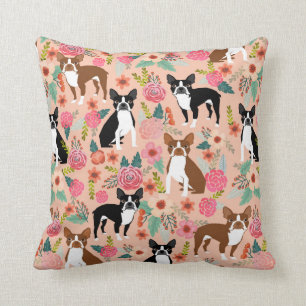 coussin des fleurs mignonnes des Boston Terriers
