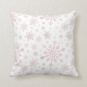 Coussin Des flocons de neige roses à Noël blanc d'hiver