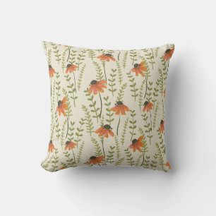 Coussin Des fougères vertes, des fleurs oranges, de la nat