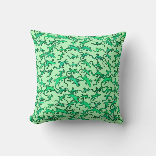 Coussin Des lézards verts sur un arrière - plan vert citro (Recto)