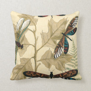 Coussin Des libellules colorées flottent au-dessus des Feu