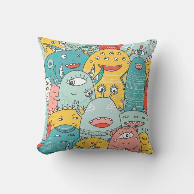 Coussin Des monstres mignons de style boho, sans soudure. (Recto)