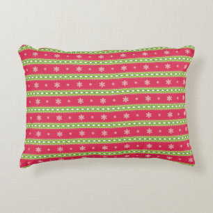Coussin des ornements rose et vert et des flocons 