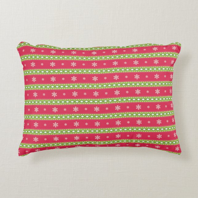 Coussin des ornements rose et vert et des flocons  (Devant)