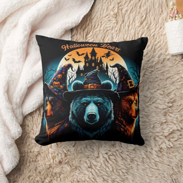 Coussin Des ours d'Halloween en casquette éffrayant la nui (Couverture)