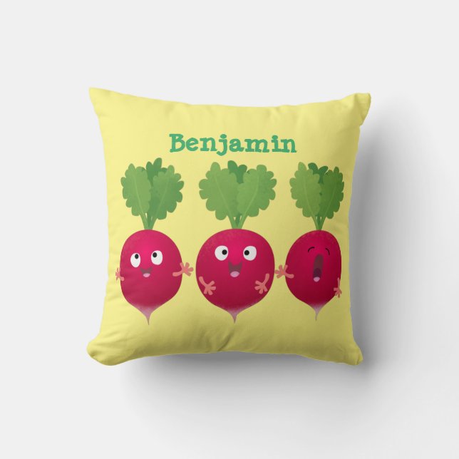 Coussin Des radis mignons chantant des légumes de dessin a (Recto)