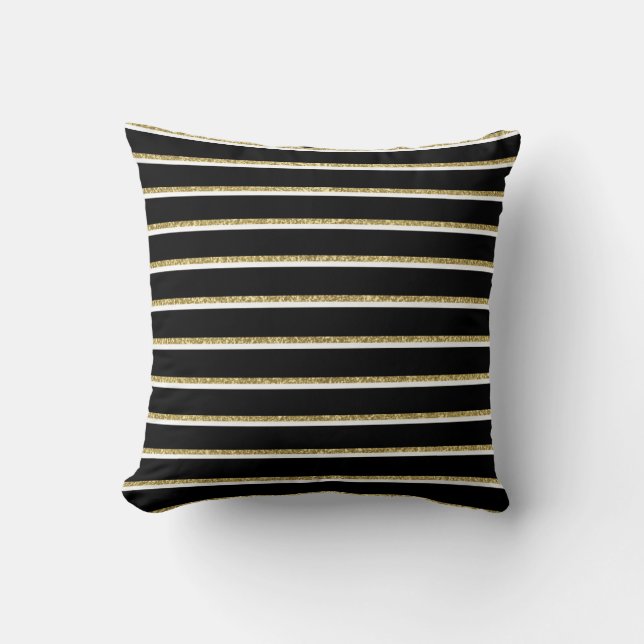 Coussin des rayures noir, blanc et or (Recto)