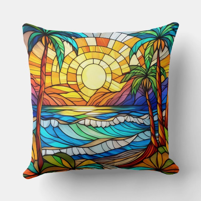 Coussin Des vagues en verre tendu sur la plage (Verso)