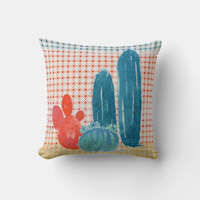 Coussin Désert de Bohême BOHO Retro Cactus Aquarelle Art (Recto)
