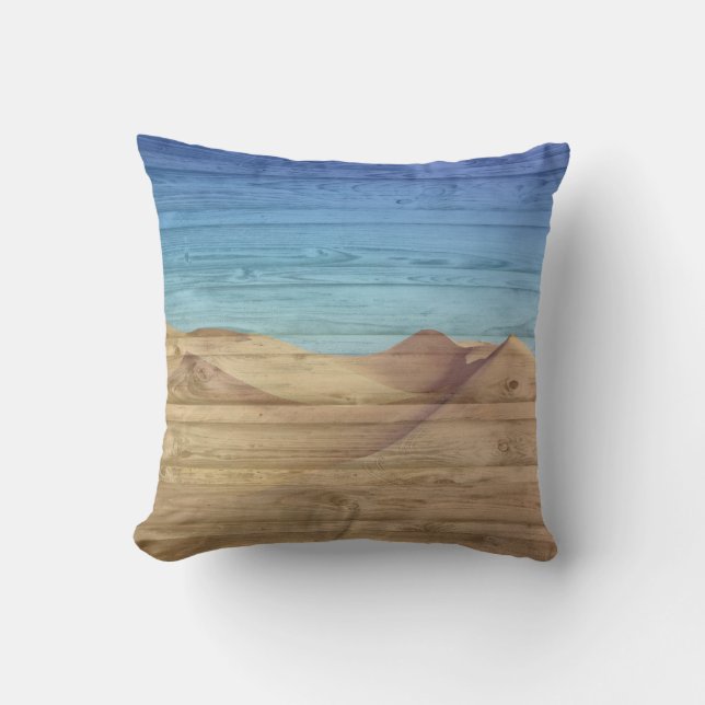 Coussin Desert Sand Dunes Beautiful Blue Sky On Wood Grain (Recto)