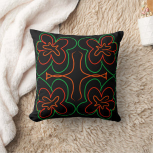 Coussin Design Abstrait de fleurs vertes et oranges