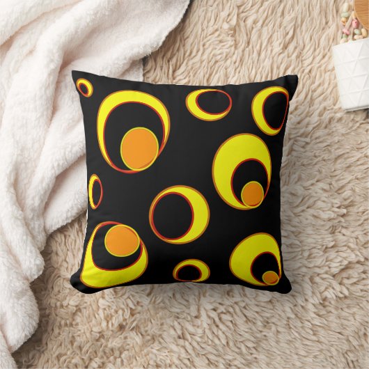 Coussin Design abstrait moderne, cercles jaunes sur noir (Couverture)