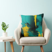 Coussin Design Abstrait moderne Turquoise et Jaune peint (Chaise)