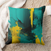 Coussin Design Abstrait moderne Turquoise et Jaune peint (Couverture)