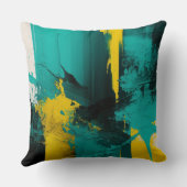 Coussin Design Abstrait moderne Turquoise et Jaune peint (Verso)