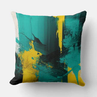 Coussin Design Abstrait moderne Turquoise et Jaune peint