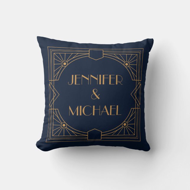 Coussin Design Art Déco élégant et géométrique or (Recto)