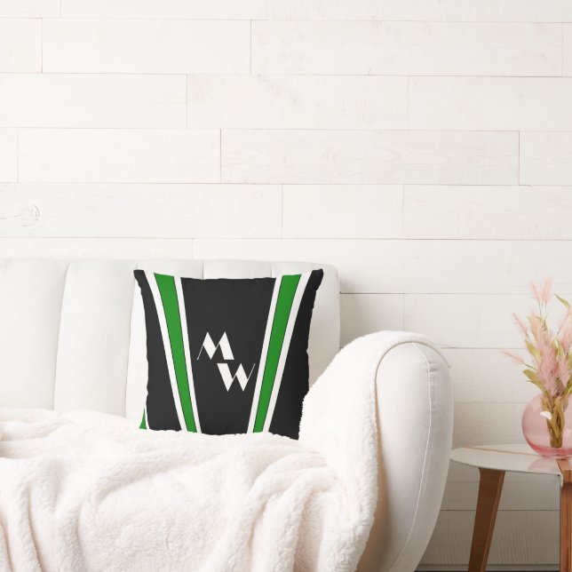 Coussin Design Art Déco Noir Et Vert Monogramme (Canapé)