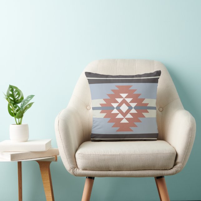 Coussin Design aztèque en rose et bleu (Chaise)