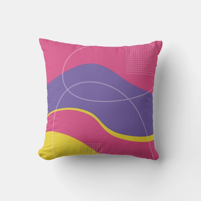 Coussin Design d'art Abstrait rose et violet jaune (Recto)