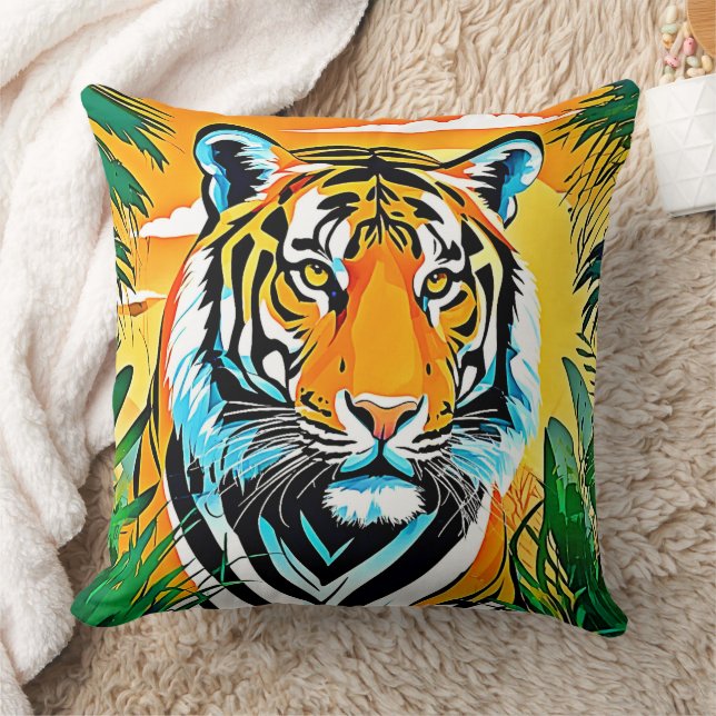 Coussin Design d'art dynamique du tigre de la jungle (Couverture)