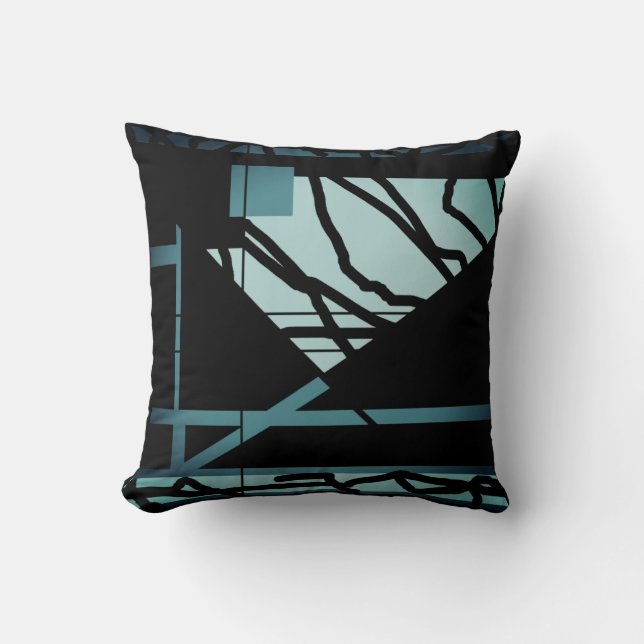 Coussin Design d'art Turquoise Abstrait ombragé sur noir (Recto)