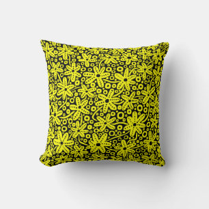 Coussin Design de fleurs - Jaune sur Noir