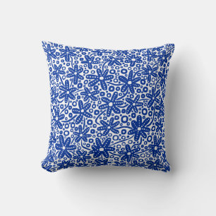 Coussin Design de fleurs - Marine sur blanc