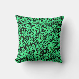 Coussin Design de fleurs - Mint vert sur noir