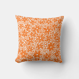 Coussin Design de fleurs - Orange sur blanc