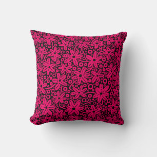 Coussin Design de fleurs - Rouge néon sur noir