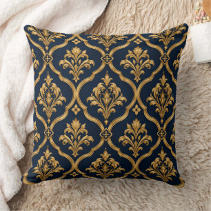 Coussin Design de motif vintage élégant en or et damas mar