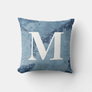 Coussin Design Denim Washed #9 avec Monogramme