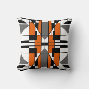 Coussin Design en carreaux symétriques gris orange noir