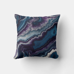 Coussin Design en marbre violet bleu blanc