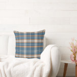 Coussin Design en plaid bleu, crème et orange<br><div class="desc">Design en plaid bleu,  crème et orange</div>