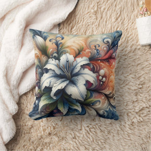 Coussin Design Floral Abstrait Avec Lily Blanche
