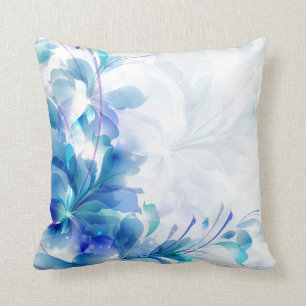 Coussin Design Floral Abstrait Bleu Et Blanc
