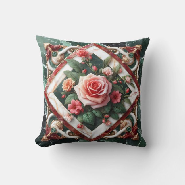 Coussin Design Floral Élégant Avec Écran Rose Peint (Recto)