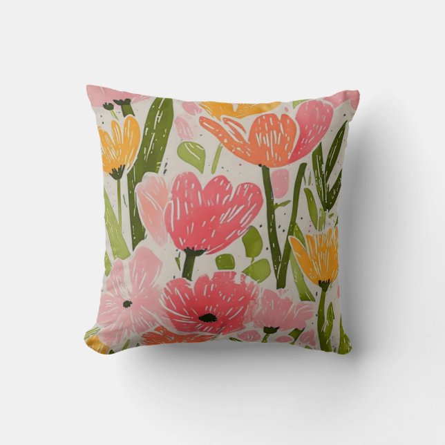 Coussin Design floral moderne du milieu du siècle rétro (Recto)