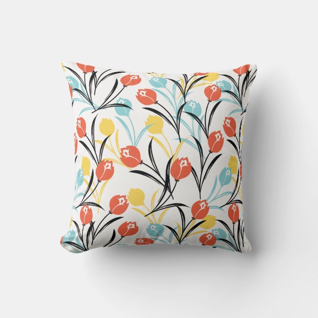 Coussin Design floral Motif de Tulipe en blanc (Recto)