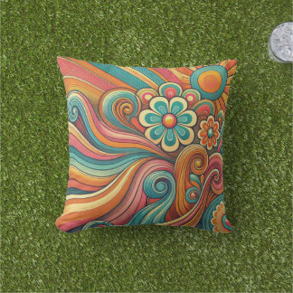 Coussin Design floral psychédélique les années 70 - Art Su