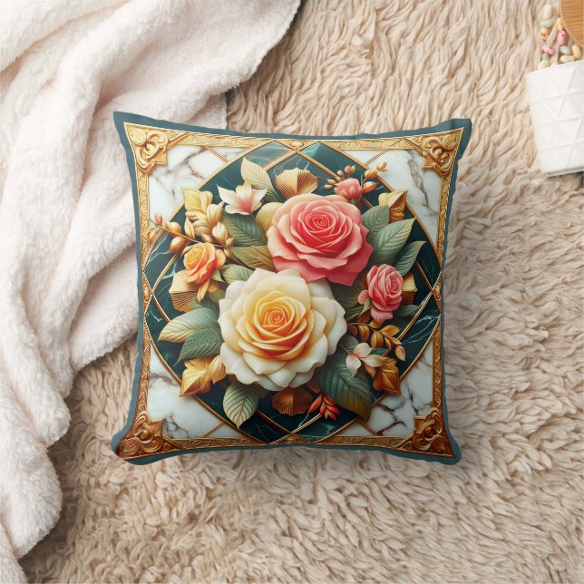 Coussin Design Floral rose Avec Accents Or (Couverture)