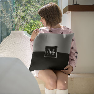 Coussin Design géométrique à écran partagé noir et argent