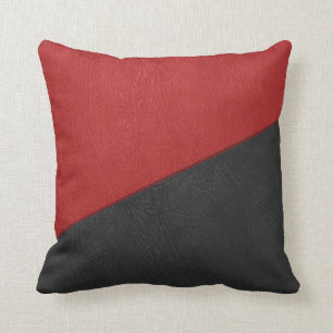 Coussin Design géométrique en cuir noir et rouge