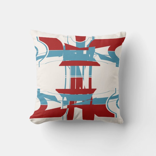 Coussin Design géométrique rouge bleu clair blanc cassé (Recto)