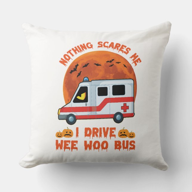 Coussin design Halloween WEE-WOO-BUS (Recto)